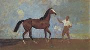 Sir Alfred Munnings,P.R.A The Racehorse 'Amberguity'  Held by Tom Slocombe